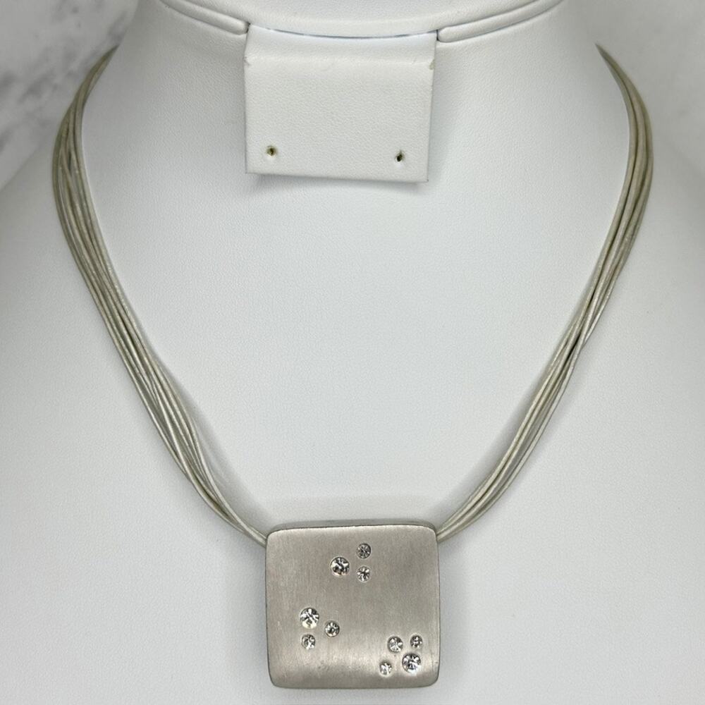 Vintage Chico's Rhinestone Square Pendant Necklace ✨